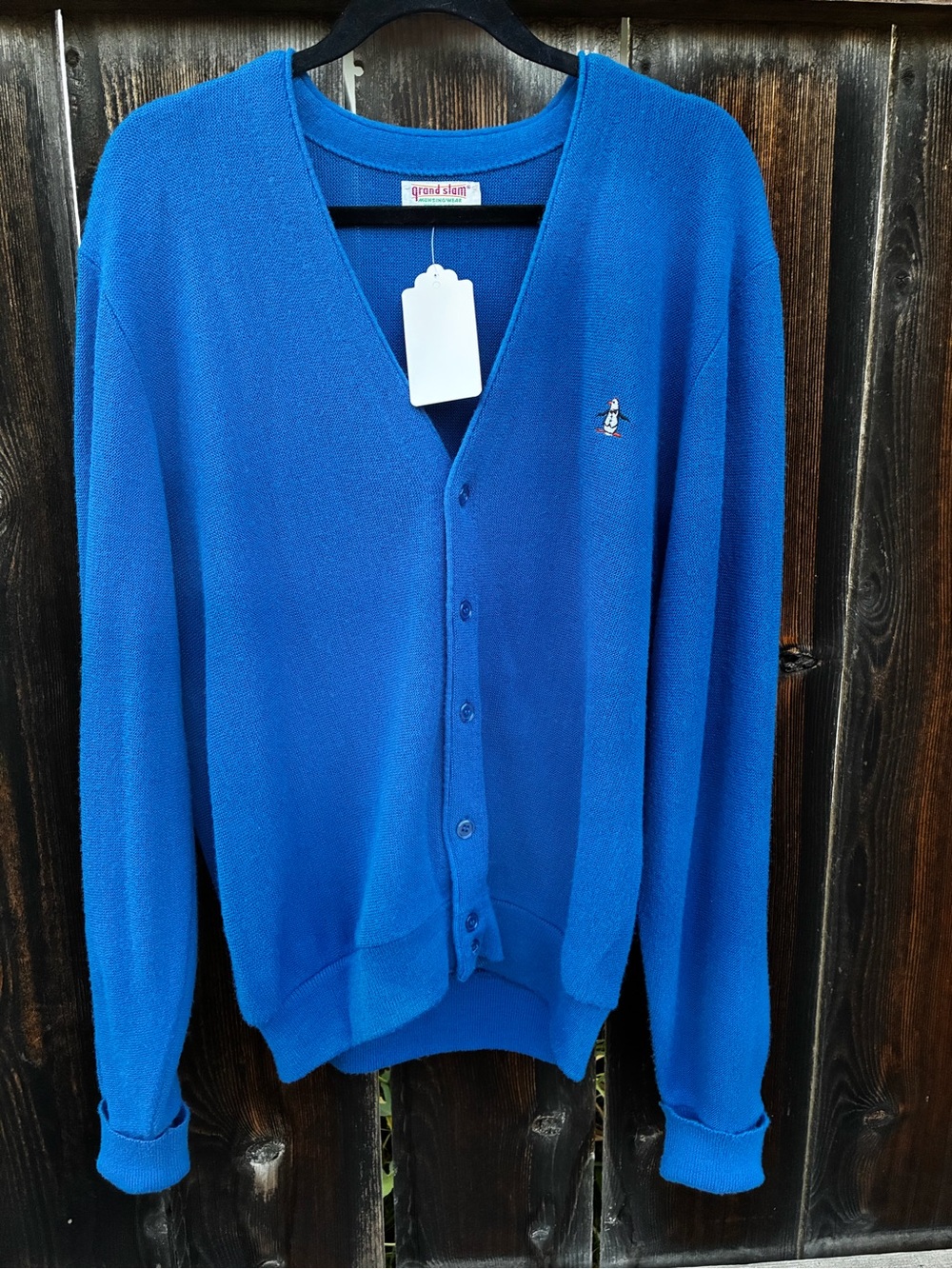 Vintage Grand Slam Men's Blue V-Neck Button Cardigan Sweater